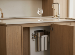Modern kitchen joinery with integrated tapware
